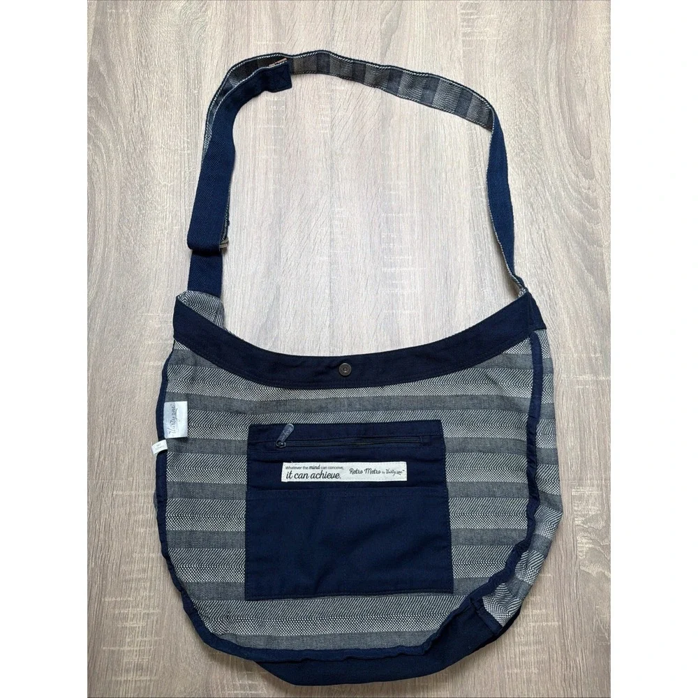Retro Metro by Thirty One Blue‎ Woven Stripe Crossbody Hobo Purse Bag